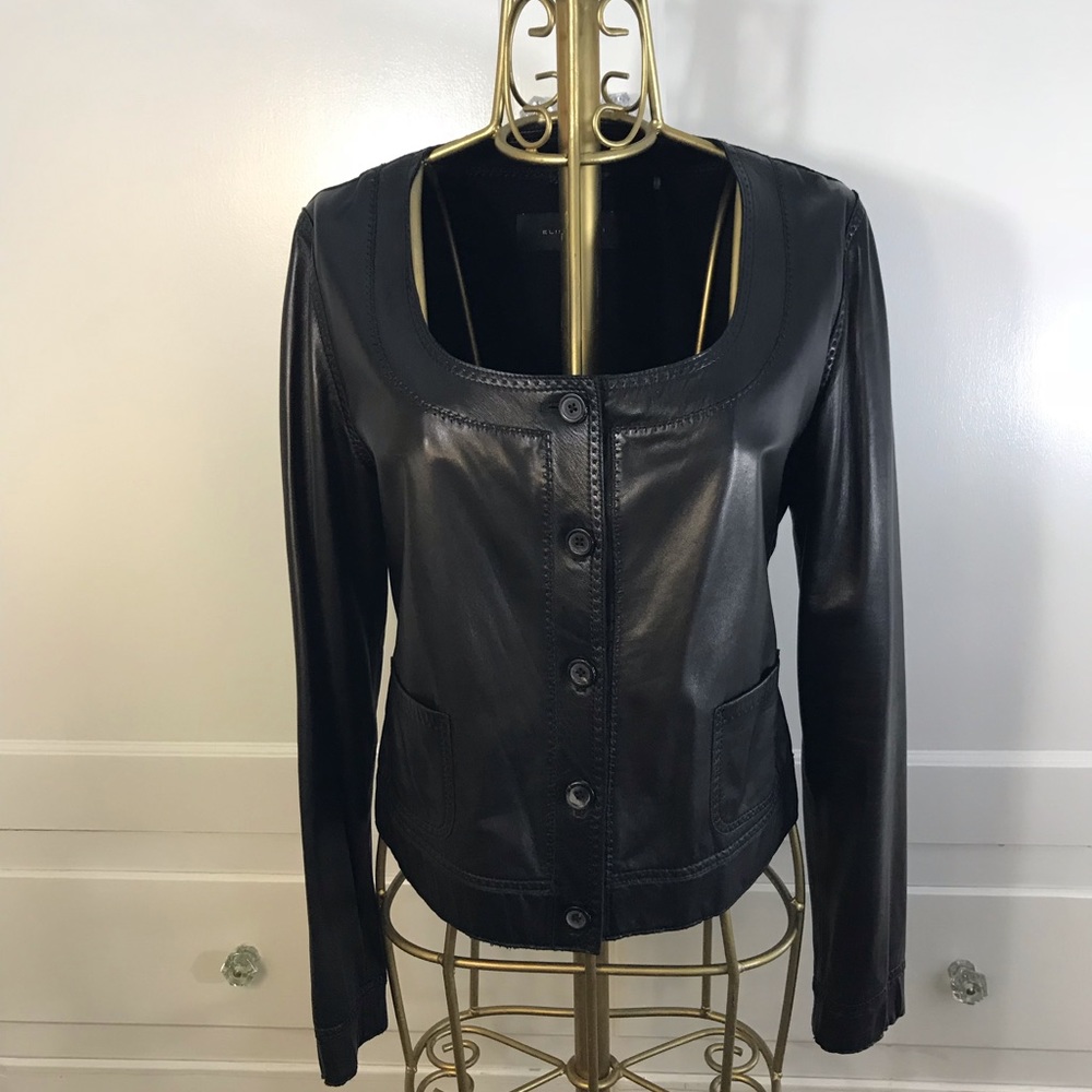 Buttery Soft Tahari Leather Scoop Neck Top/Blazer